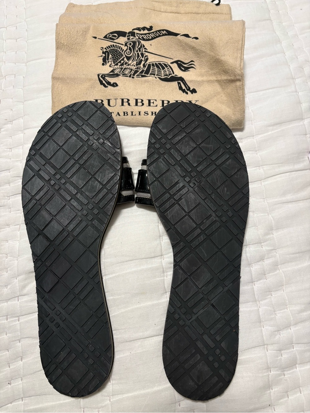 Burberry Black Leather Slide Sandals with Signature Check Accent - Authentic - Picture 5 of 7